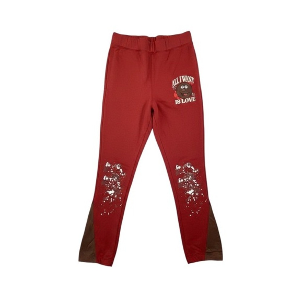 SBL Struck By Love Flare Leg Jogger Pants Rust Gray Fleece‎ Knit Colorblock M
